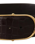 Dolce & Gabbana Brown Crocodile Pattern Leather Gold Oval Buckle Belt