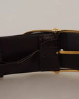 Dolce & Gabbana Brown Crocodile Pattern Leather Gold Oval Buckle Belt
