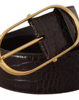 Dolce & Gabbana Brown Crocodile Pattern Leather Gold Oval Buckle Belt