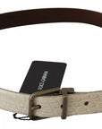 Dolce & Gabbana Cream Beige Gold Buckle Waist Leather Belt