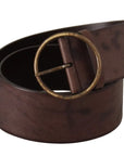 Dolce & Gabbana Dark Brown Wide Calf Leather Logo Round Buckle Belt