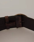 Dolce & Gabbana Dark Brown Wide Calf Leather Logo Round Buckle Belt