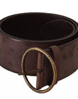 Dolce & Gabbana Dark Brown Wide Calf Leather Logo Round Buckle Belt
