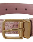 Dolce & Gabbana Pink Jaquard Embroidered Gold Tone Metal Buckle Belt