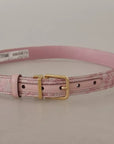Dolce & Gabbana Pink Jaquard Embroidered Gold Tone Metal Buckle Belt