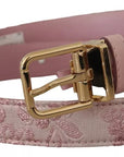 Dolce & Gabbana Pink Jaquard Embroidered Gold Tone Metal Buckle Belt