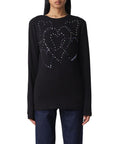 Love Moschino Rhinestone Heart Embellished Cotton Tee