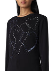 Love Moschino Rhinestone Heart Embellished Cotton Tee