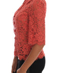 Dolce & Gabbana Elegant Orange Floral Lace Crystal Cardigan Blouse