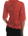 Dolce & Gabbana Elegant Orange Floral Lace Crystal Cardigan Blouse