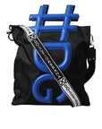 Dolce & Gabbana Black Nylon Blue Leather Hashtag Shopping Tote Bag