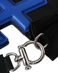 Dolce & Gabbana Black Nylon Blue Leather Hashtag Shopping Tote Bag