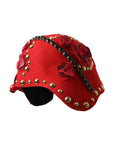 Dolce & Gabbana Red Crystal Gold Roses Brooch Embellished Hat