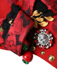 Dolce & Gabbana Red Crystal Gold Roses Brooch Embellished Hat