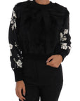 Dolce & Gabbana Floral Brocade Black Fur Sweater