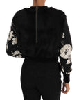 Dolce & Gabbana Floral Brocade Black Fur Sweater