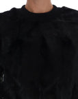 Dolce & Gabbana Floral Brocade Black Fur Sweater
