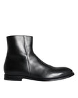 Dolce & Gabbana Black Calf Leather Men Ankle Boots Men Shoes