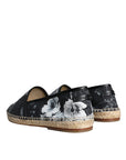 Dolce & Gabbana Black Floral Cotton Leather Espadrilles Shoes