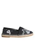 Dolce & Gabbana Black Floral Cotton Leather Espadrilles Shoes