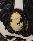 Dolce & Gabbana White Black Wool Embroidered Cameo Brooch Hat