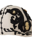 Dolce & Gabbana White Black Wool Embroidered Cameo Brooch Hat