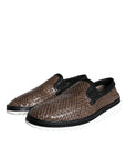 Dolce & Gabbana Brown Black Leather Weaved Men Loafers Shoes
