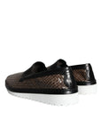 Dolce & Gabbana Brown Black Leather Weaved Men Loafers Shoes