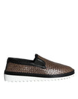 Dolce & Gabbana Brown Black Leather Weaved Men Loafers Shoes