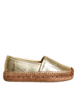 Dolce & Gabbana Gold Leather Loafers Flats Espadrille Shoes