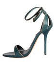 Dolce & Gabbana Dark Green Calf Leather Heels Sandals Shoes