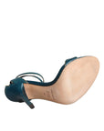 Dolce & Gabbana Dark Green Calf Leather Heels Sandals Shoes