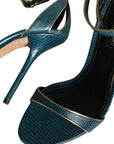 Dolce & Gabbana Dark Green Calf Leather Heels Sandals Shoes