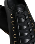 Dolce & Gabbana Black Gold Leather Classic Sneakers Shoes
