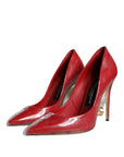 Dolce & Gabbana Red Patent Leather Faux Pearl Heels Pumps Shoes