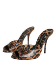 Dolce & Gabbana Brown Leopard Leather Slides Heels Sandals Shoes
