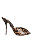 Dolce & Gabbana Brown Leopard Leather Slides Heels Sandals Shoes