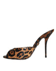 Dolce & Gabbana Brown Leopard Leather Slides Heels Sandals Shoes