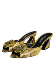 Dolce & Gabbana Yellow Leather Block Heels Slides Shoes