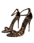 Dolce & Gabbana Brown Leopard Leather Ankle Strap Sandals Shoes