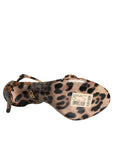 Dolce & Gabbana Brown Leopard Leather Ankle Strap Sandals Shoes