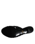 Dolce & Gabbana Black Leather Heels Slides Sandals Shoes