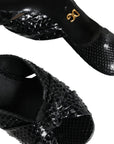 Dolce & Gabbana Black Leather Heels Slides Sandals Shoes