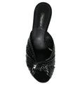 Dolce & Gabbana Black Leather Heels Slides Sandals Shoes