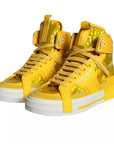 Dolce & Gabbana Yellow White Leather High Top Sneakers Shoes