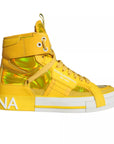 Dolce & Gabbana Yellow White Leather High Top Sneakers Shoes