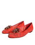 Dolce & Gabbana Coral Lace Crystal Ballet Flats Loafers Shoes