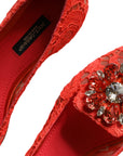 Dolce & Gabbana Coral Lace Crystal Ballet Flats Loafers Shoes