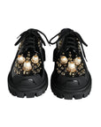 Dolce & Gabbana Black Leather Trekking Derby Embellished Shoes