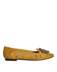 Dolce & Gabbana Mustard Lace Crystal Ballet Flats Loafer Shoes